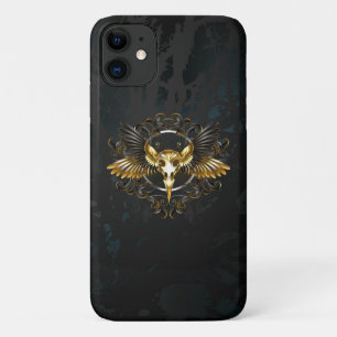 Golden Bird Skull on Black background Case-Mate iPhone Case