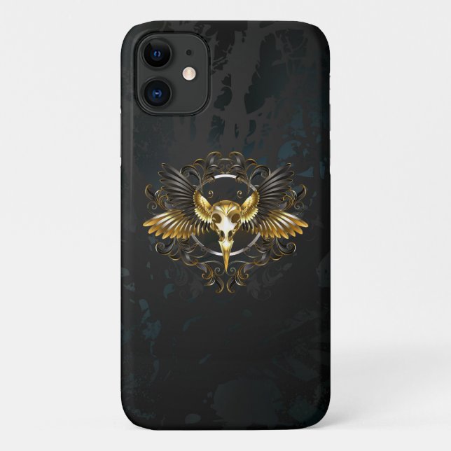 Golden Bird Skull on Black background Case-Mate iPhone Case (Back)