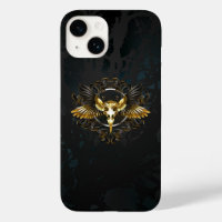 Golden Bird Skull on Black background
