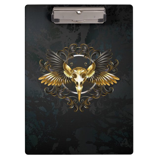 Golden Bird Skull on Black background Clipboard (Front)