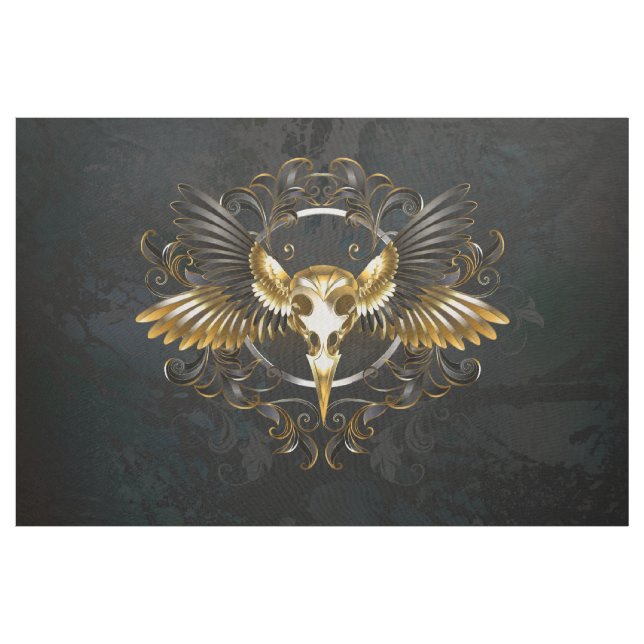 Golden Bird Skull on Black background Fabric (Yard)