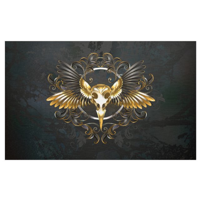 Golden Bird Skull on Black background Fabric (Yard)