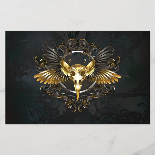 Golden Bird Skull on Black background Flyer (Front)
