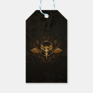 Golden Bird Skull on Black background Gift Tags