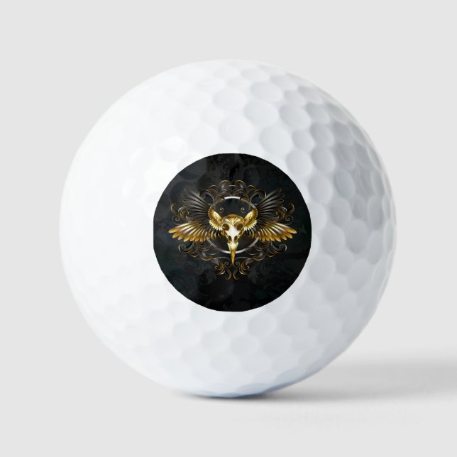 Golden Bird Skull on Black background Golf Balls (Front)