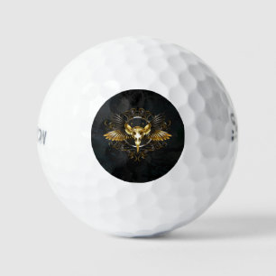 Golden Bird Skull on Black background Golf Balls
