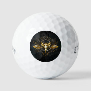 Golden Bird Skull on Black background Golf Balls
