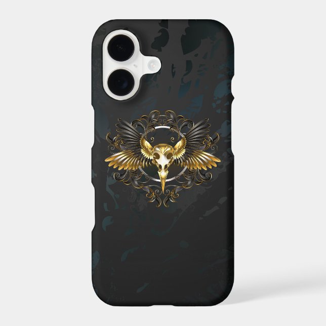 Golden Bird Skull on Black background iPhone Case (Back)