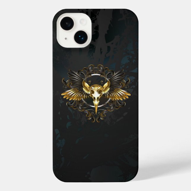 Golden Bird Skull on Black background iPhone Case (Back)