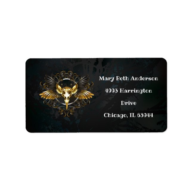 Golden Bird Skull on Black background Label (Front)