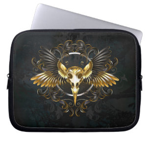 Golden Bird Skull on Black background Laptop Sleeve
