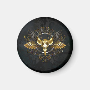 Golden Bird Skull on Black background Magnet