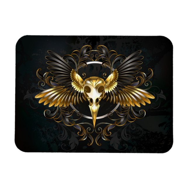 Golden Bird Skull on Black background Magnet (Horizontal)