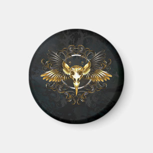 Golden Bird Skull on Black background Magnet