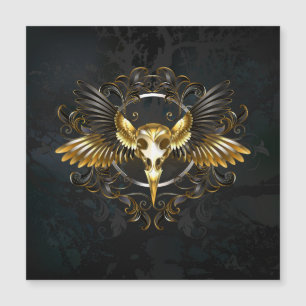 Golden Bird Skull on Black background Magnetic Invitation