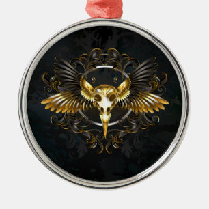 Golden Bird Skull on Black background Metal Tree Decoration