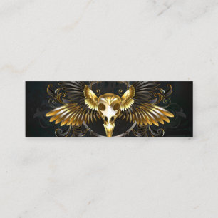 Golden Bird Skull on Black background Mini Business Card