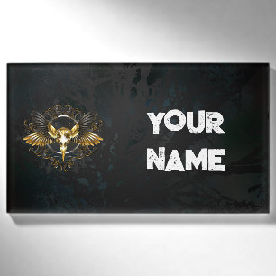 Golden Bird Skull on Black background Name Tag