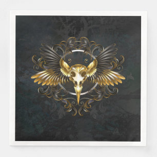 Golden Bird Skull on Black background Napkin