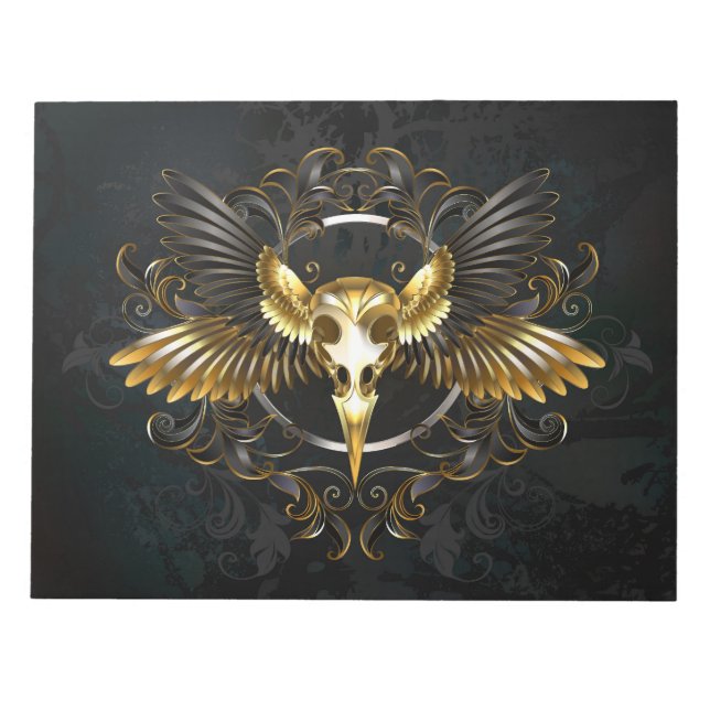 Golden Bird Skull on Black background Notepad (Front)