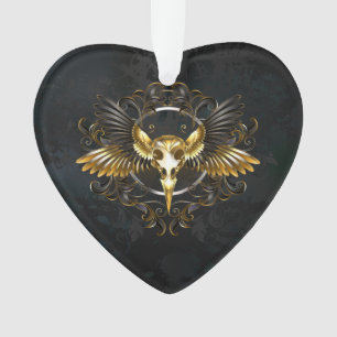 Golden Bird Skull on Black background Ornament