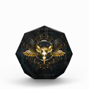 Golden Bird Skull on Black background Photo Block
