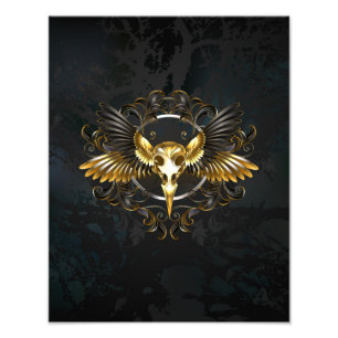 Golden Bird Skull on Black background Photo Print