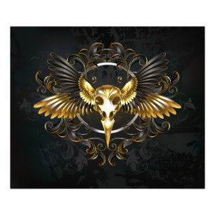 Golden Bird Skull on Black background Photo Print