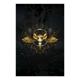 Golden Bird Skull on Black background Poster