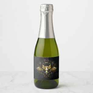 Golden Bird Skull on Black background Sparkling Wine Label
