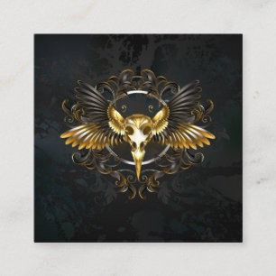Golden Bird Skull on Black background Square Business Card