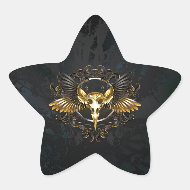 Golden Bird Skull on Black background Star Sticker (Front)