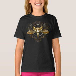 Golden Bird Skull on Black background T-Shirt