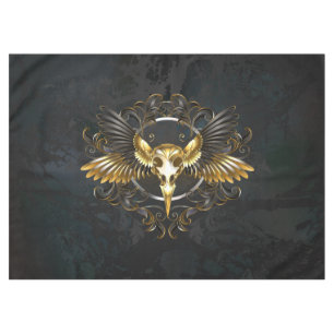Golden Bird Skull on Black background Tablecloth