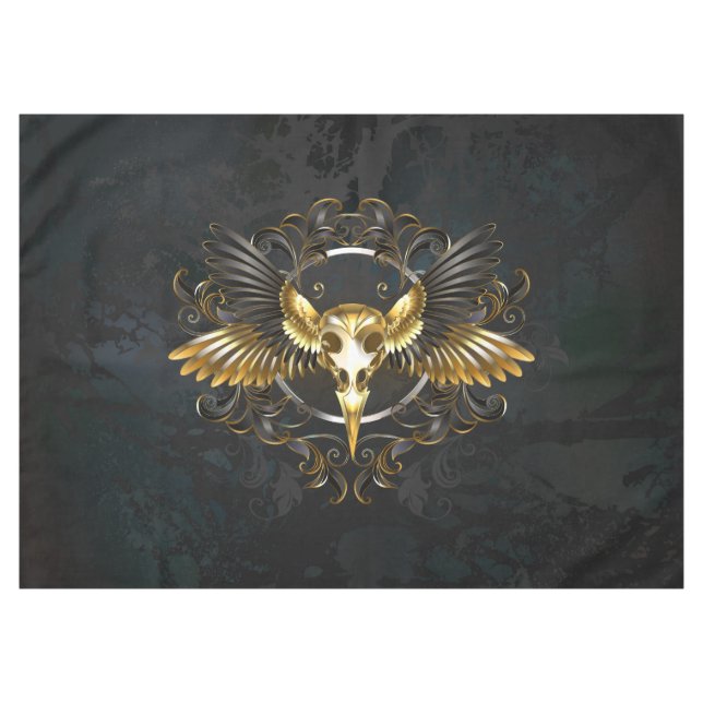 Golden Bird Skull on Black background Tablecloth (Front (Horizontal))