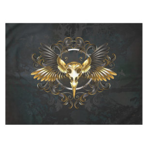 Golden Bird Skull on Black background Tablecloth