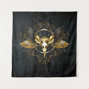 Golden Bird Skull on Black background Tapestry