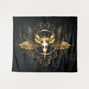 Golden Bird Skull on Black background Tapestry