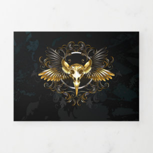 Golden Bird Skull on Black background Tri-Fold Announcement
