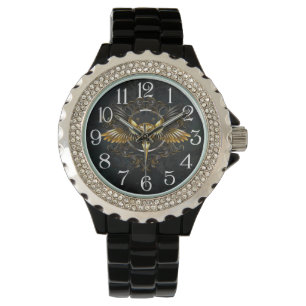 Golden Bird Skull on Black background Watch