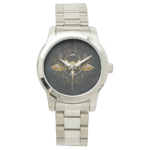Golden Bird Skull on Black background Watch