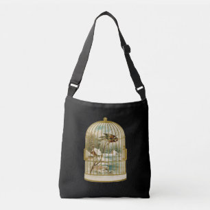 Golden Birdcage Bird Cabin by Stream Snow Inside Crossbody Bag