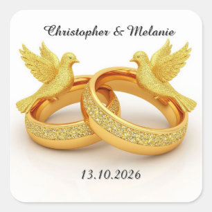 Golden Birds Embracing in Elegant Artistic Display Square Sticker