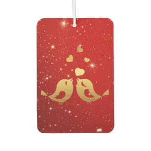 Golden Birds Hearts Red Shiny Beautiful Rustic Car Air Freshener
