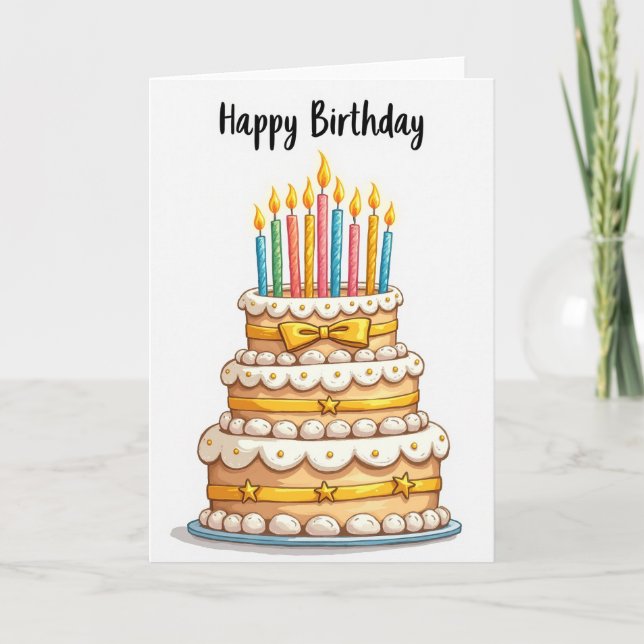 Golden Birthday Cake Card (Front)