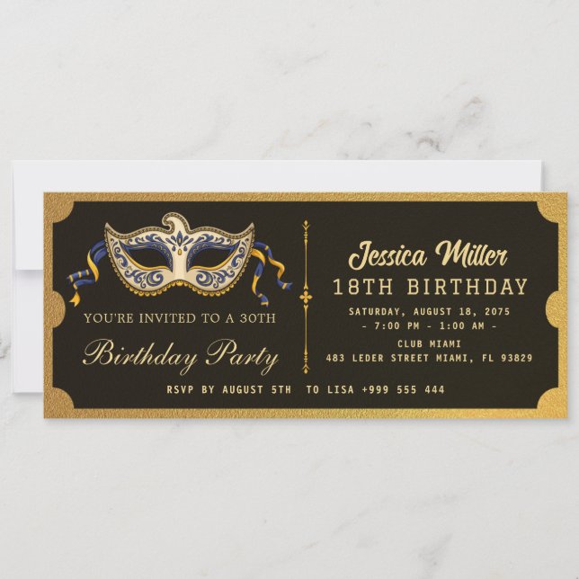 Golden birthday Party Ticket Invitation (Front)