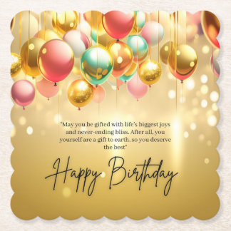 Golden Birthday Wishes Paper Coaster