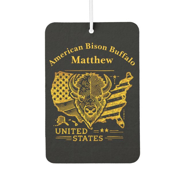 Golden Bison Illustration With USA Map and Flag Car Air Freshener (Front)