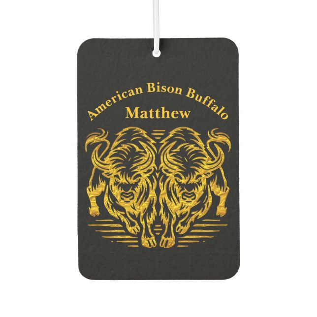 Golden Bison Running Across the Plains at Sunset Car Air Freshener (Front)