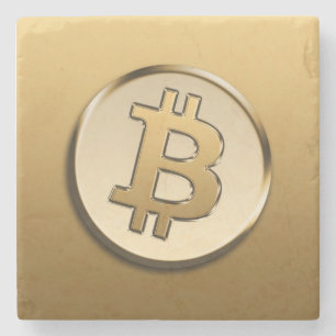 Golden Bitcoin Stone Coaster